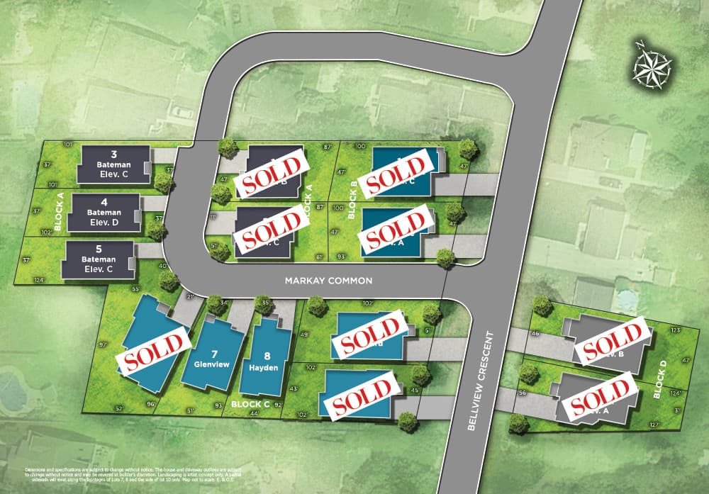 Bellview by the Lake site plan showing nine of fourteen lots marked sold, with Lots 3, 4, 5, 7 and 8 remaining